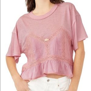 Free People Pink Lace Top Size Large